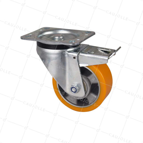 RUEDA CON FRENO DE POLIURETANO Y LLANTA DE ALUMINIO CON UN DIÁMETRO DE 125 MM CARGA 350 KG - S76AR 125AF • Caujolle