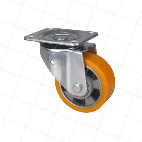 RUEDA GIRATORIA DE POLIURETANO Y LLANTA DE ALUMINIO CON UN DIÁMETRO DE 125 MM CARGA 350 KG - S76AR 125 • Caujolle