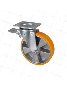 Rotante PIVOTANTE A FRENO EN POLIURETANO LLANTA DE ALUMINIO DIÁMETRO 200 MM CARGA 300KG - S74AR 200AF • Caujolle