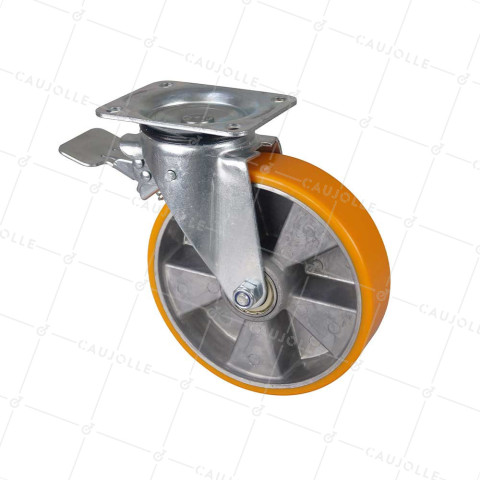 Rotante PIVOTANTE A FRENO EN POLIURETANO LLANTA DE ALUMINIO DIÁMETRO 200 MM CARGA 300KG - S74AR 200AF • Caujolle