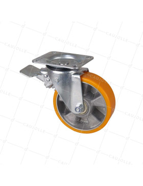 Rotante PIVOTANTE A FRENO EN POLIURETANO LLANTA DE ALUMINIO DIÁMETRO 160 MM CARGA 300KG - S74AR 160AF • Caujolle