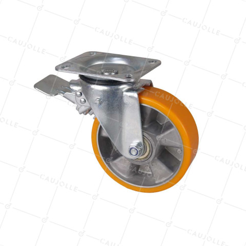 Rotante PIVOTANTE A FRENO EN POLIURETANO LLANTA DE ALUMINIO DIÁMETRO 160 MM CARGA 300KG - S74AR 160AF • Caujolle