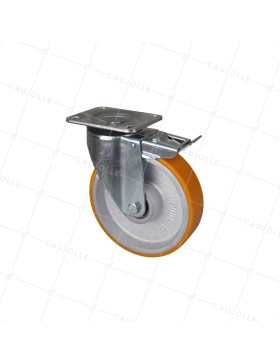 RUEDA GIRATORIA CON FRENO CON RUEDA DE FUNDICIÓN DIÁMETRO 200 MM CARGA 1000 KG CON FRENO DELANTERO - S78 SFPU 200 FRENO DELANTERO • Caujolle